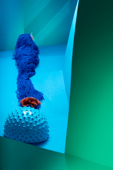Blue and Green Paper, Blue Yarn and Rubber Amoeba © 2022